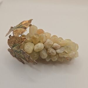 Vintage Polished Citrine Grape Cluster w/Metal Leaves